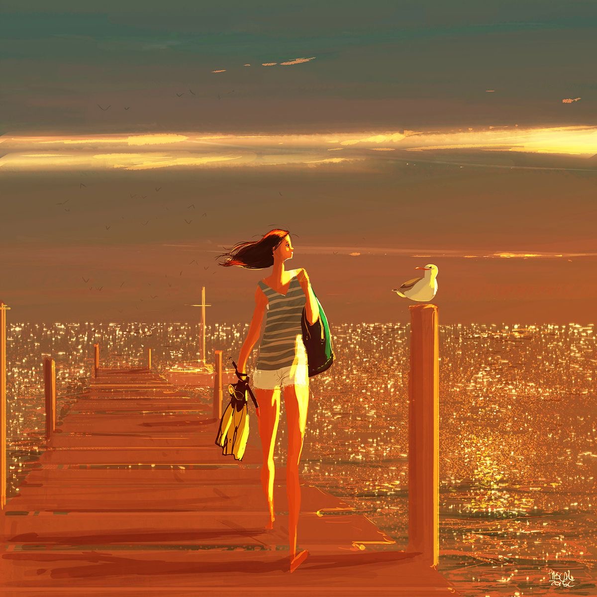 Coucher sur mer orange