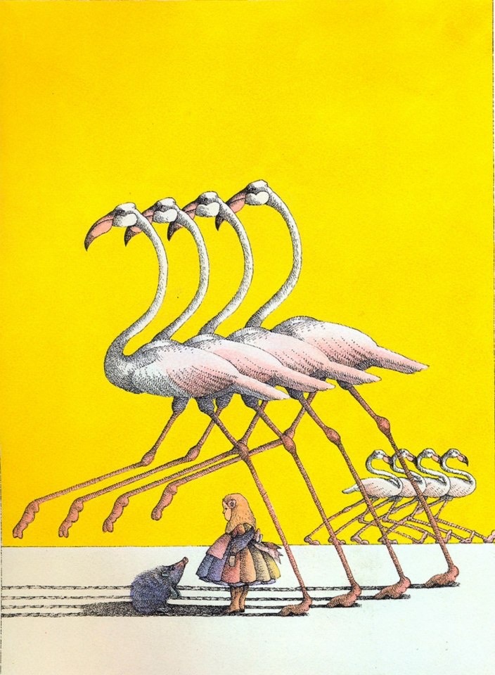 La femme-enfant sous les flamants roses