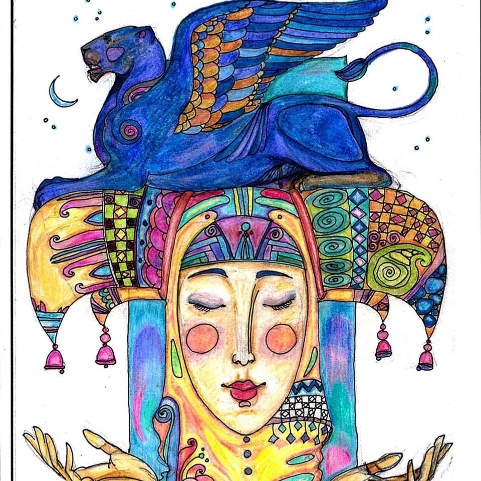 Un Sphynx bleu ailé sur la tête